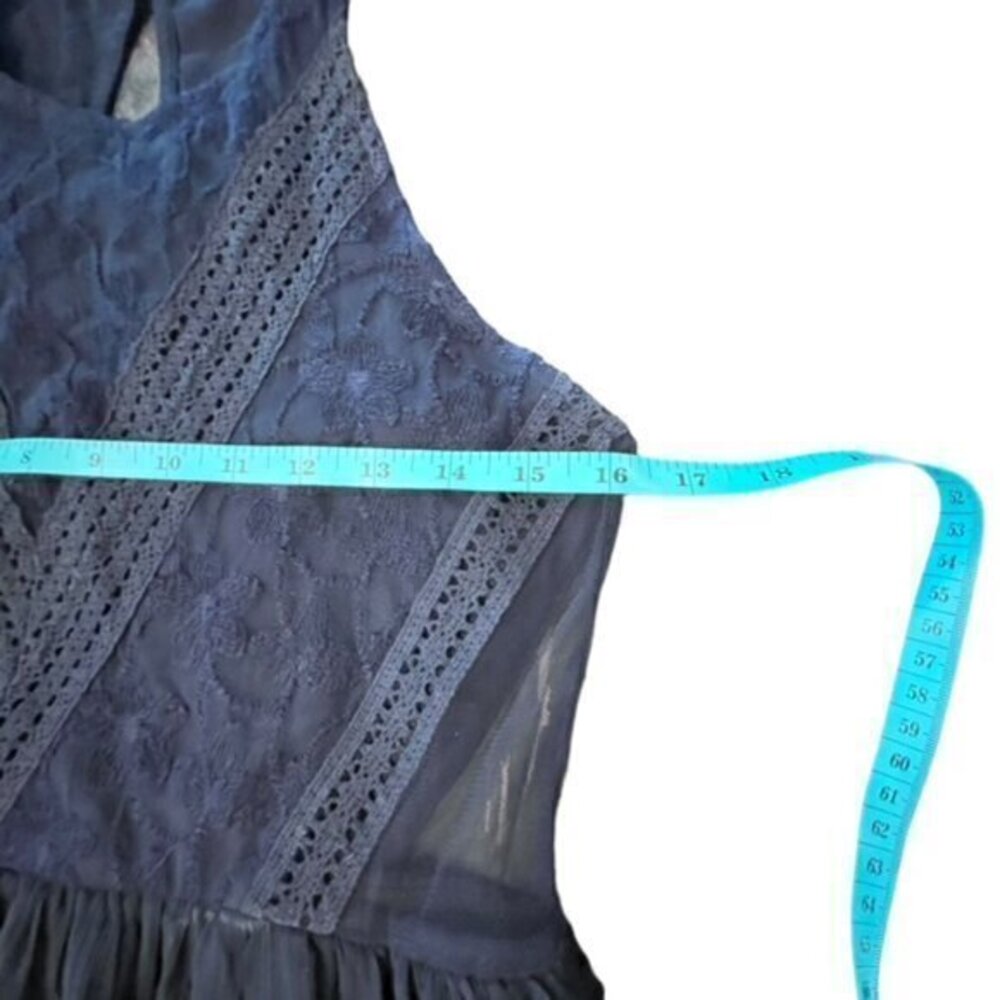 Abercrombie & Fitch Lace Chiffon Dress Sleeveless Mesh Sides Size S Navy Party - Picture 15 of 16